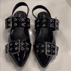 Madden Girl Black Flats with Silver Buckles